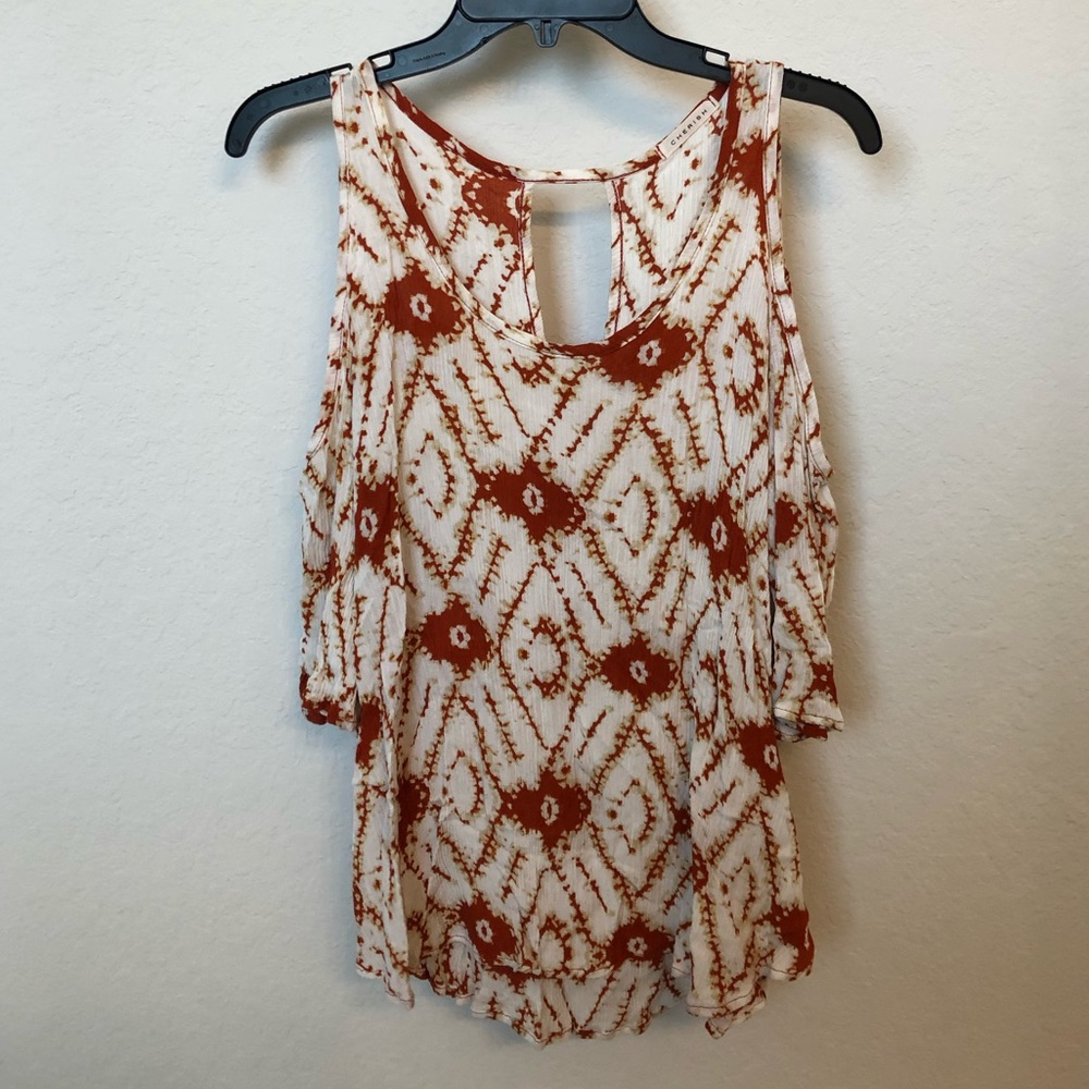 Orange and white open shoulder top